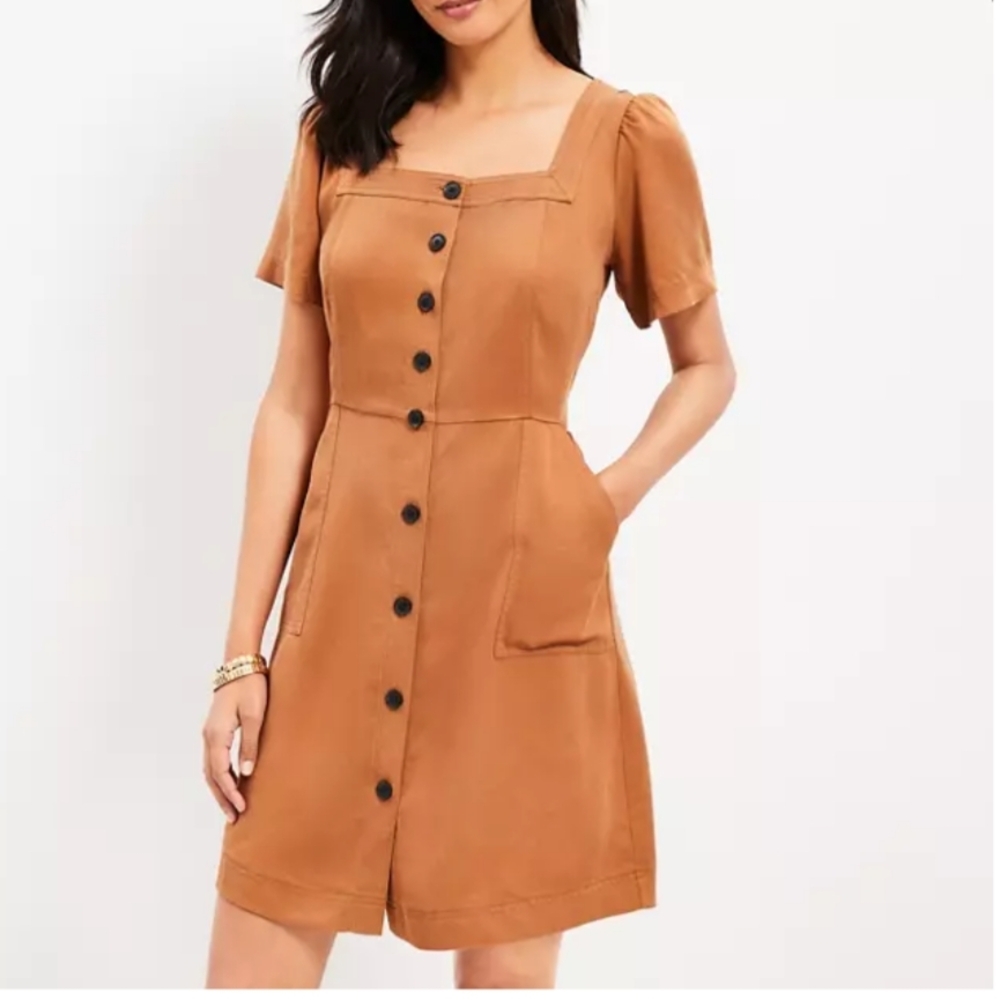 LOFT Tan Button-Front Mini Dress